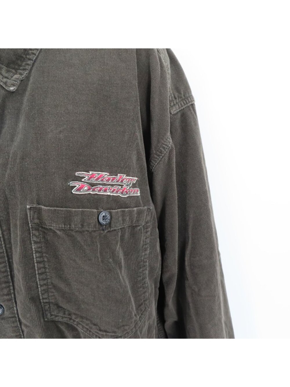 Harley Davidson Mens Large Dark Brown Corduroy Collared Button Front Shirt Top - Picture 3 of 10